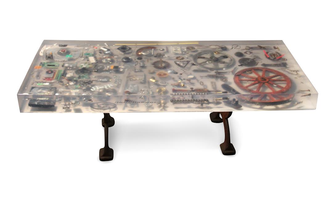 “INDUSTRIAL REVOLUTION – From Man to Machine” Dining (6 pax) table, oversized work desk or coffee table ( shown here at coffee table height)