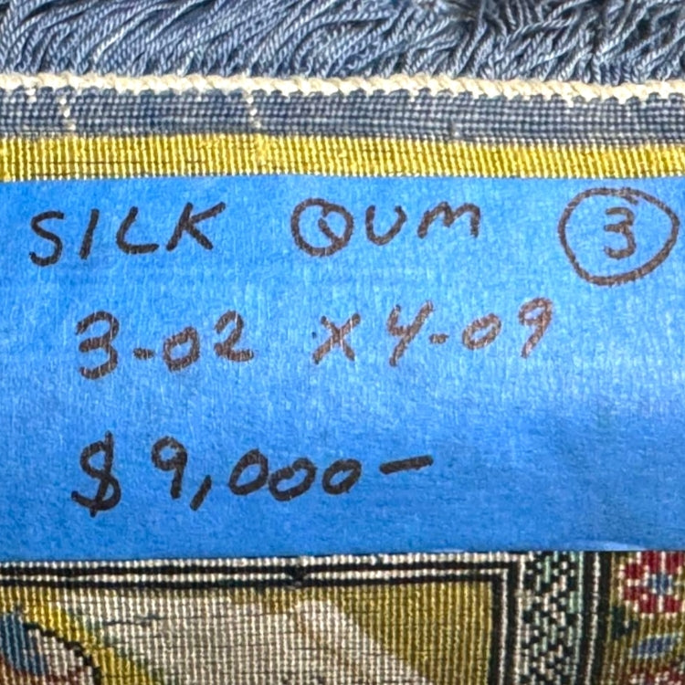 Persian Silk Rug – Floral Tree of Life from Qom by Hashemi NoorBakhsh | 3'2" × 4'9"
