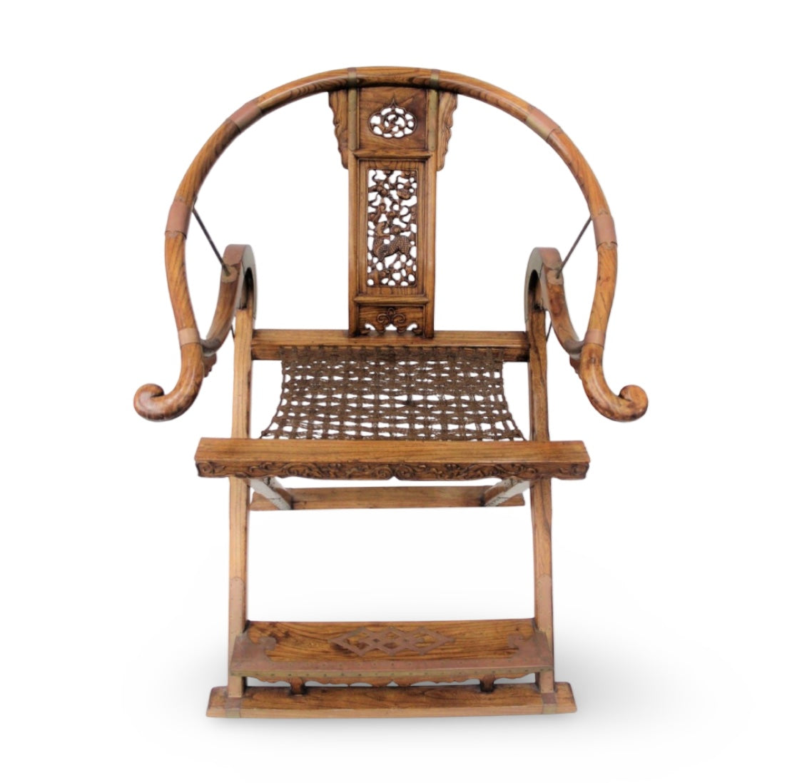 A pair of Chinese Qing Dynasty Throne Jiaoyi (folding)- style horseshoe armchairs