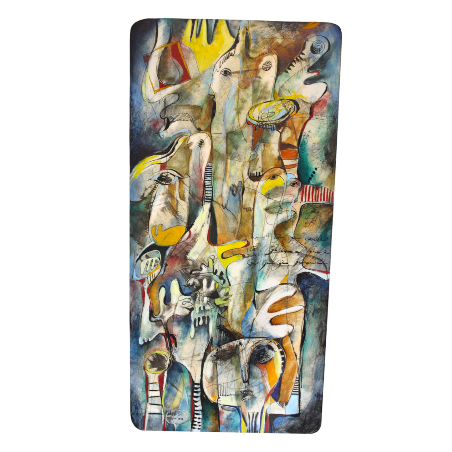 Original Oil & Ink Cubist Painting