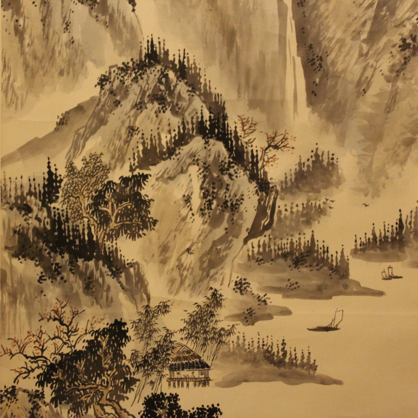 Chinese-hand painted mountain & river scroll