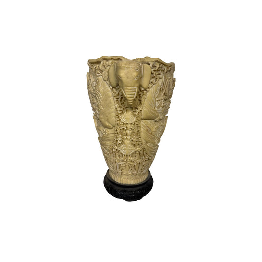 Chinese White Cinnabar Lacquer Vase – Relief Landscapes & Figures, Elephant Handles