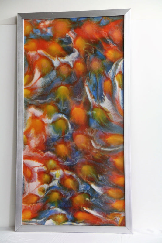 “Citrus Swarm” Abstract Resin Painting on Acrylic Substrate