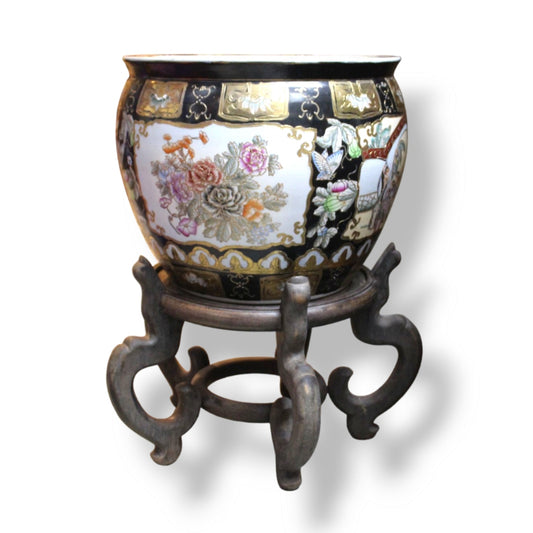 Vintage Chinese Porcelain Fishbowl Planter