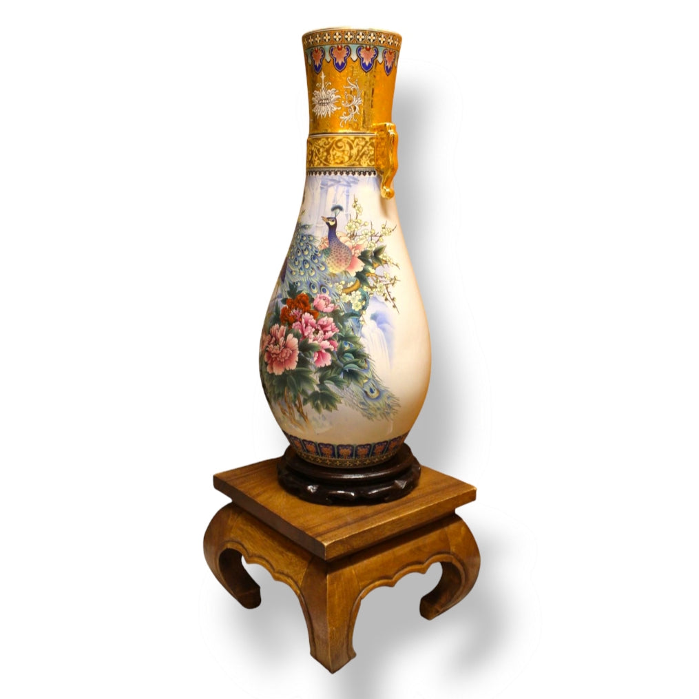 Chinoiserie Peacocks and Floral-Adorned Vase