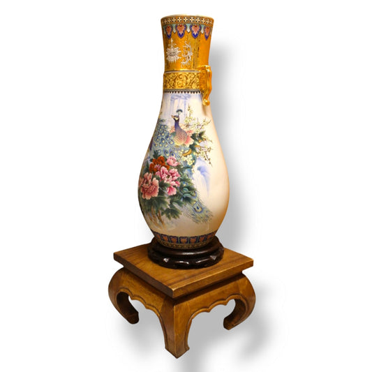 Chinoiserie Peacocks and Floral-Adorned Vase
