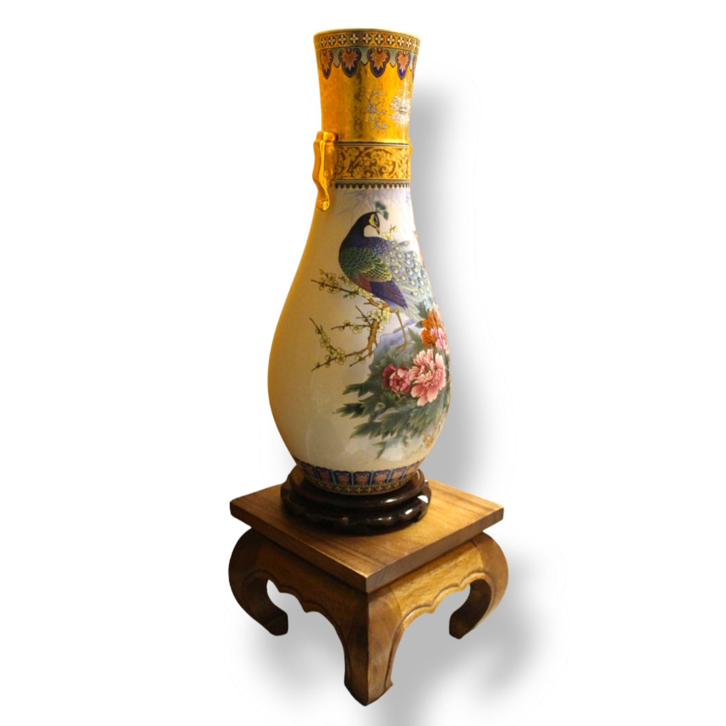 Chinoiserie Peacocks and Floral-Adorned Vase