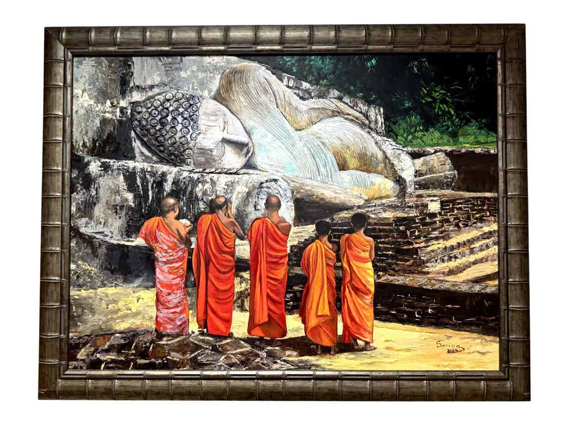 "Reclining Buddah" in Sri Lanka- original oil painting by Sarina Yehezkel