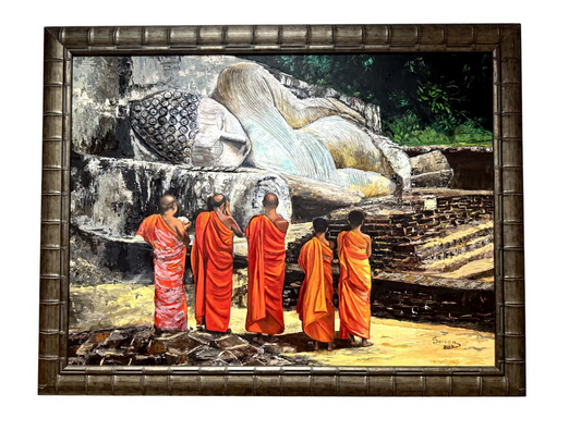 "Reclining Buddah" in Sri Lanka- original oil painting by Sarina Yehezkel