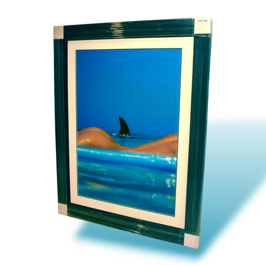 "Nude Female Swimmer & Shark Fin" print