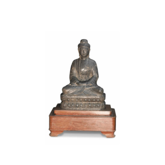 Seated Stone Buddha in Wooden Base