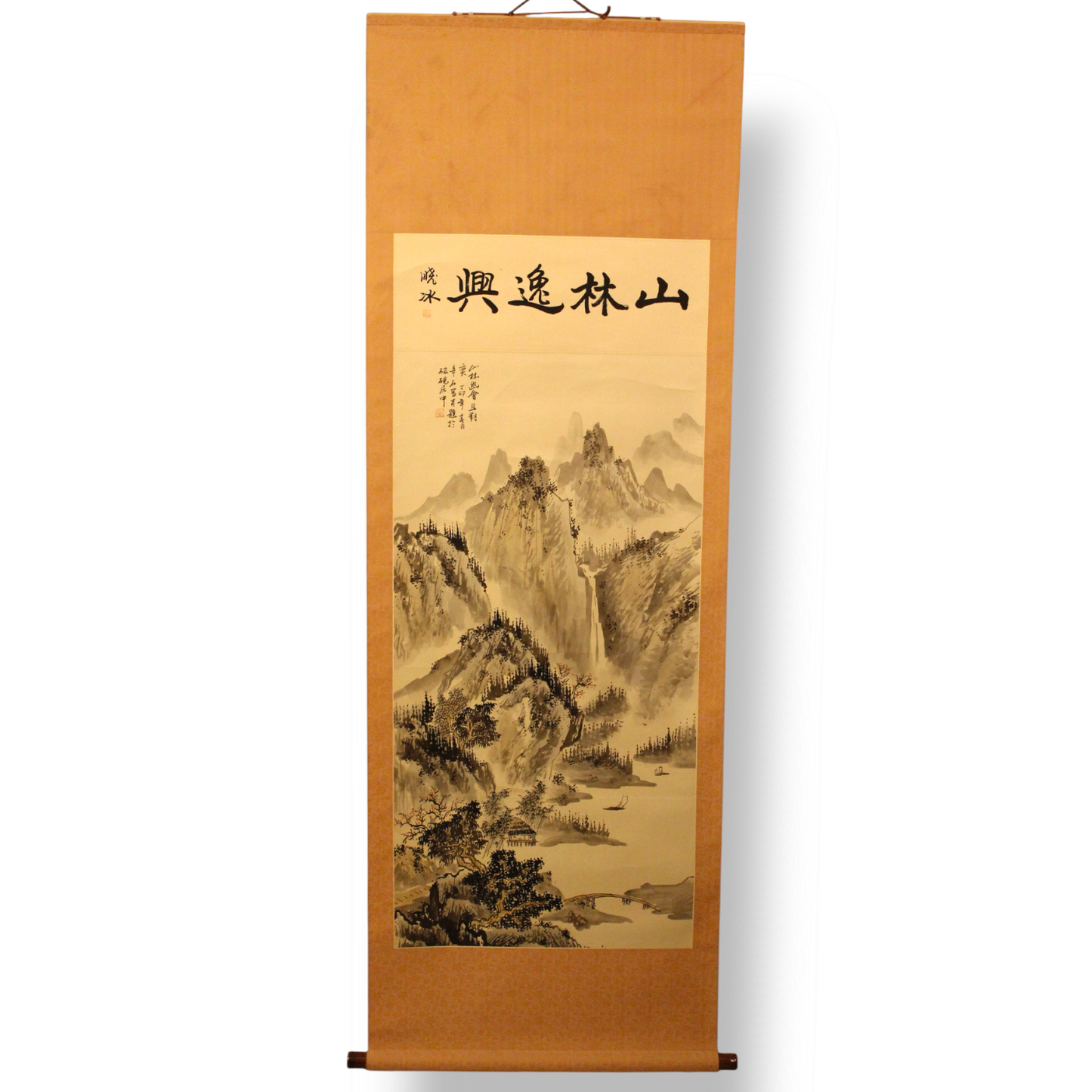 Chinese-hand painted mountain & river scroll