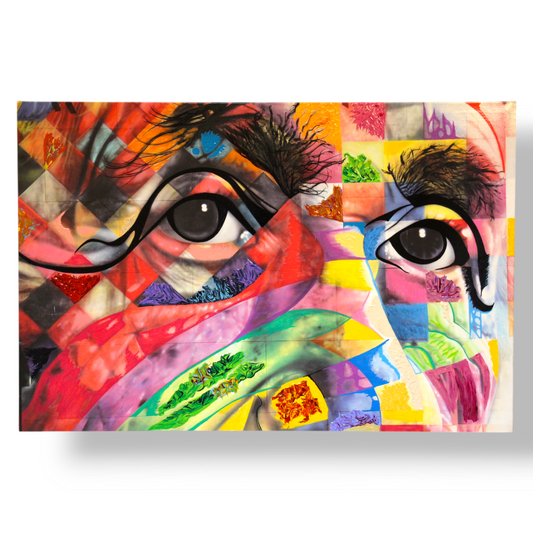 Stretched canvas print with acrylic paint of Einstein