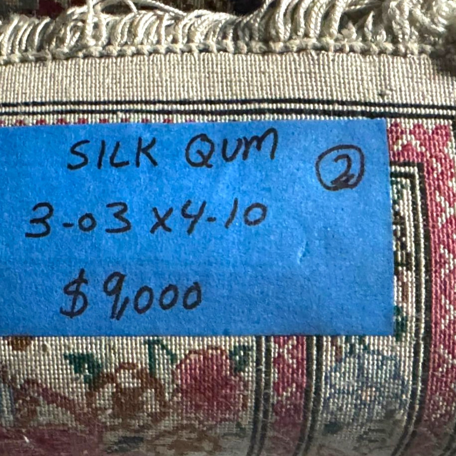 Persian Silk Rug – Ivory Floral Medallion from Qom by Noori | 3'3" × 4'10"